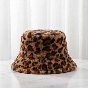 2/$30 Ladies Fuzzy Leopard Print Bucket Hat